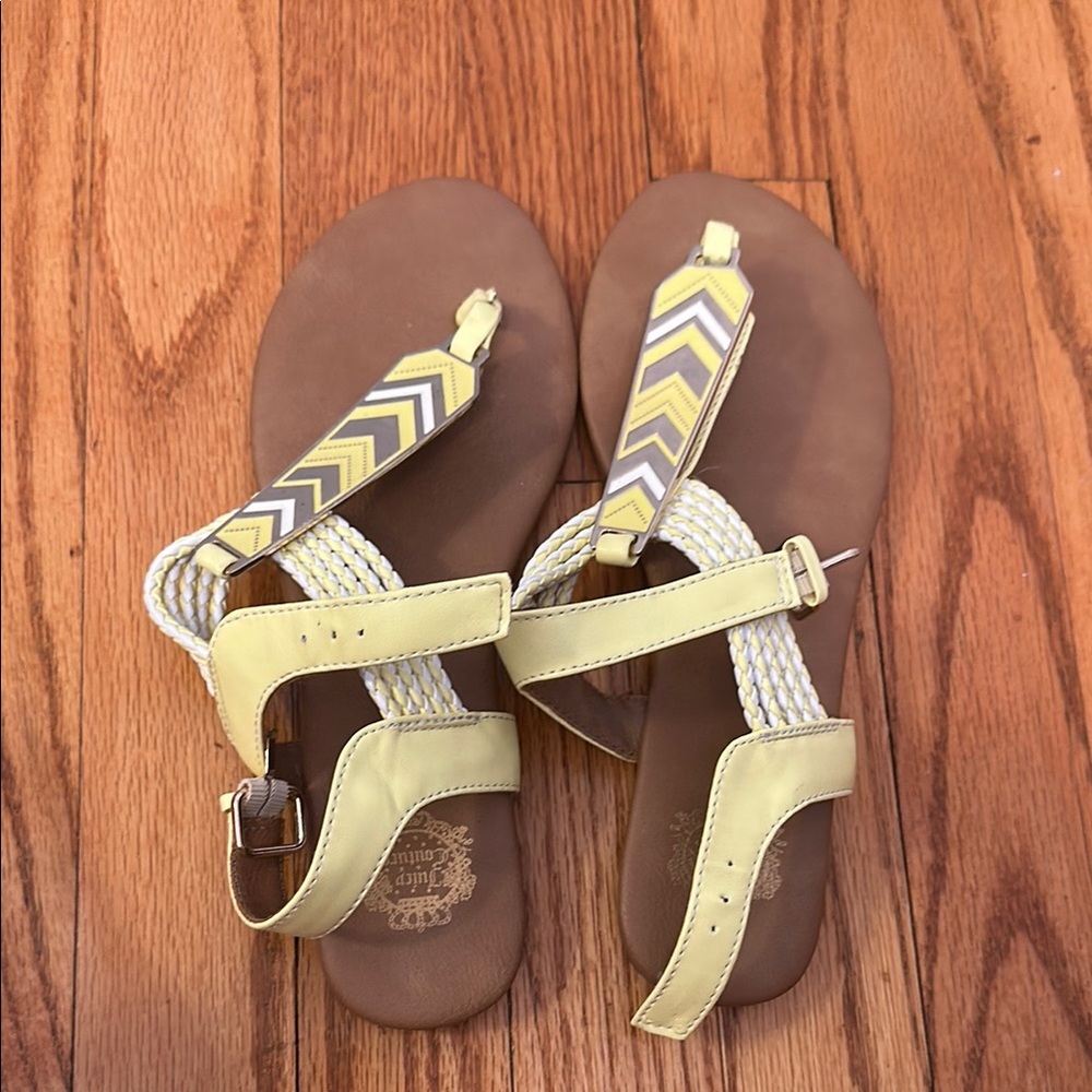 Juicy Couture Yellow and Brown Sandals with Chevron Pattern